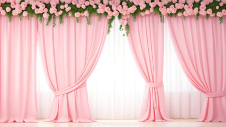 pink stage curtain with arched entrance, AI generatedの素材