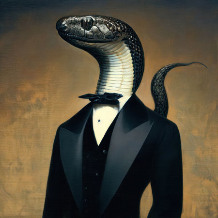 retro photo Businessman with the head of a cobra.Businessman concept ready to betray themselves.AI generatedの素材