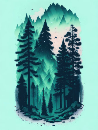 two-dimensional pattern Green pine forest for screen work.ai generatedの素材
