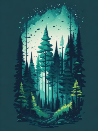 two-dimensional pattern Green pine forest for screen work.ai generatedの素材