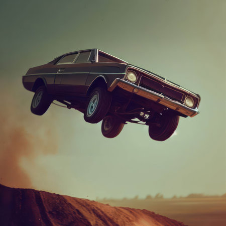 Classic cars soar in the movie scene.ai generatedの素材