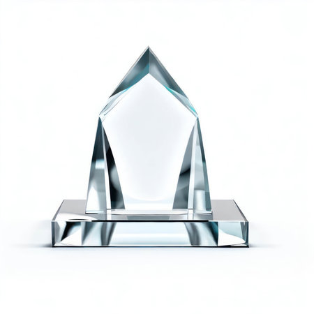 blank mockup crystal podium product display isolated on white background.AI generatedの素材