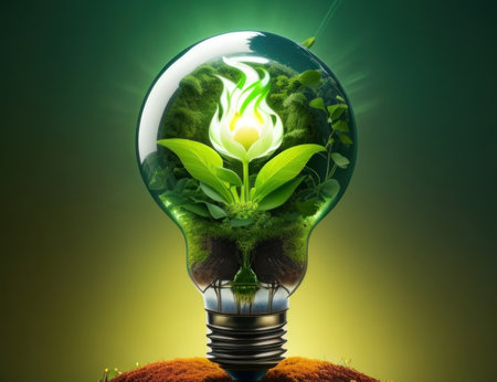 Idea light bulb with natural growth, concept, creativity in restoring nature.AI generatedの素材