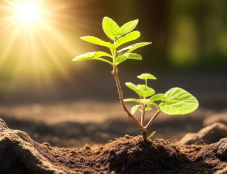 a tree growing on the ground with a fair light background.AI generatedの素材