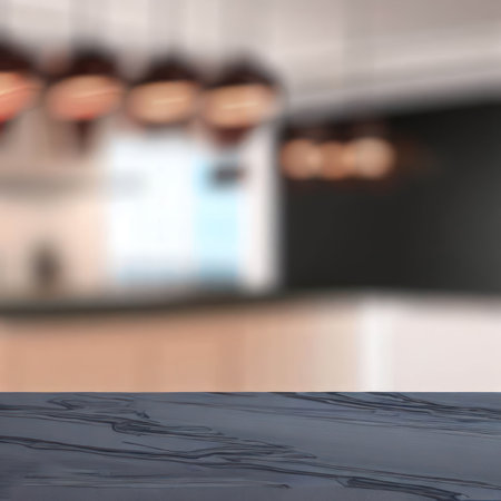 blank ceramic table with blured kitchen background.generative AIの素材