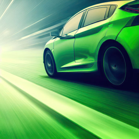 Electric cars run on the road at speed, alternative energy vehicles.AI generatedの素材