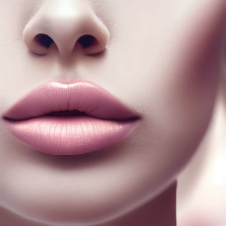 Close-up of pink glowing lips from lipstick.AI generatedの素材