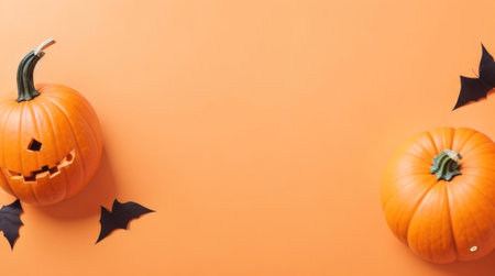 blank empty space halloween pumpkin on orange background.AI generatedの素材