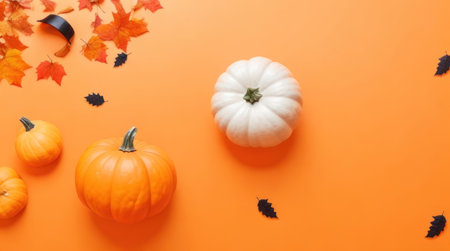 blank empty space halloween pumpkin on orange background.AI generatedの素材