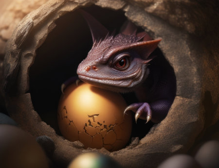 The child of the dragon that emerged from the eggshell.AI generatedの素材