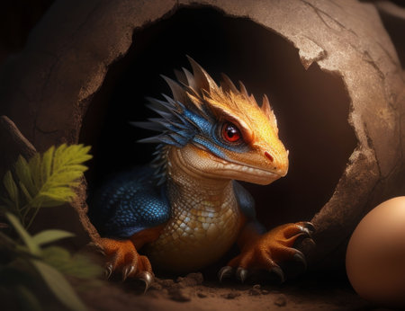 The child of the dragon that emerged from the eggshell.AI generatedの素材