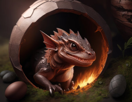 The child of the dragon that emerged from the eggshell.AI generatedの素材
