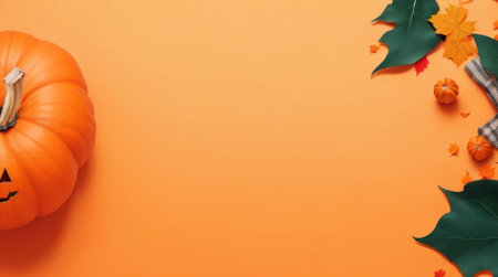 blank empty space halloween pumpkin on orange background.AI generatedの素材