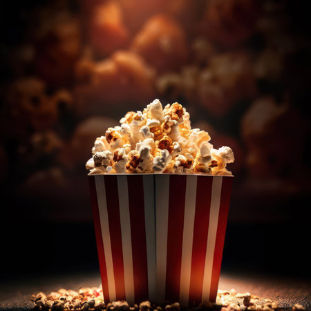 Illustration Popcorn located inside a movie theater.generative AIの素材