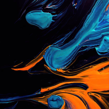 Acrylic background illustration made of black, yellow, and blue.generative AIの素材