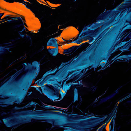 Acrylic background illustration made of black, yellow, and blue.generative AIの素材