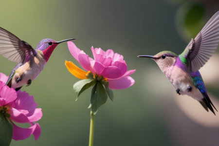 Illustration A hummingbird flies near the flower .generative AIの素材