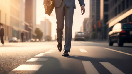 A businessman walking on the street holding a bag.generative AIの素材