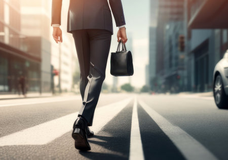 A businessman walking on the street holding a bag.generative AIの素材