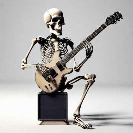 Illustration. Skeleton guitar solo isolated on white background.generative AIの素材