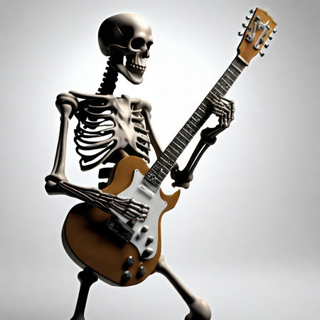 Illustration. Skeleton guitar solo isolated on white background.generative AIの素材
