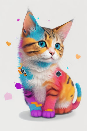 Colorful anime style cats.generative AIの素材