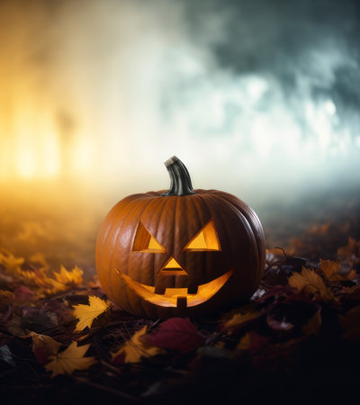 Halloween pumpkin with cinematic light.Generative AIの素材