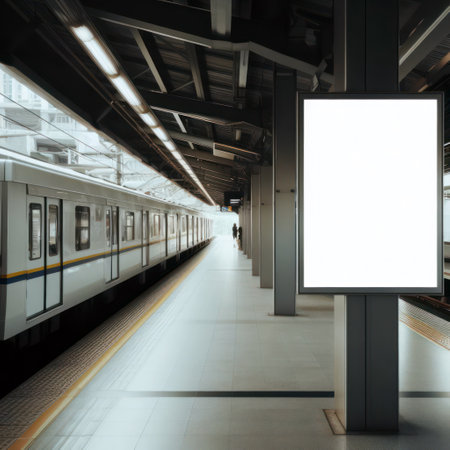 blank mockup white billboard on train station.の素材