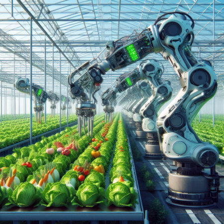 Intelligent mechanical arm Growing vegetables in the greenhouseの素材