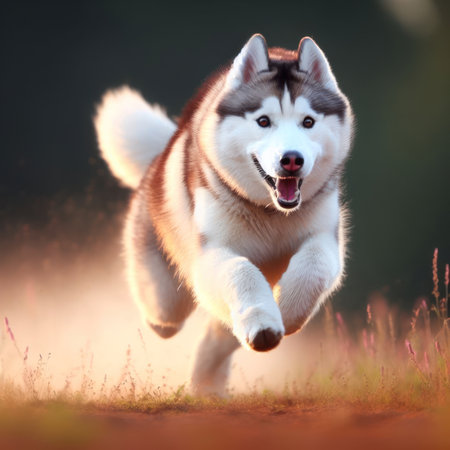 Siberian Husky Leaving the house, it ran at speed.の素材