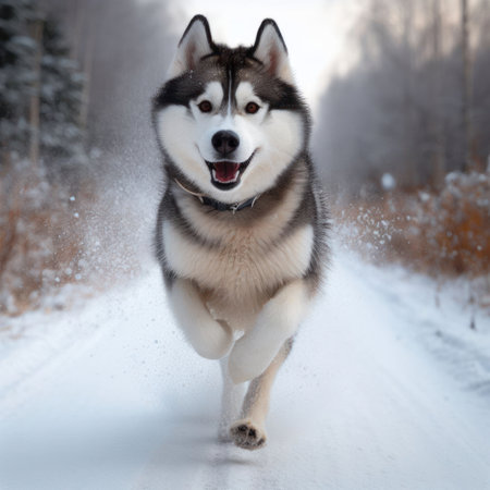 Siberian Husky Leaving the house, it ran at speed.の素材