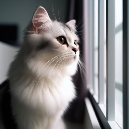 Cats that are raised in the condo Gazing out the windowの素材