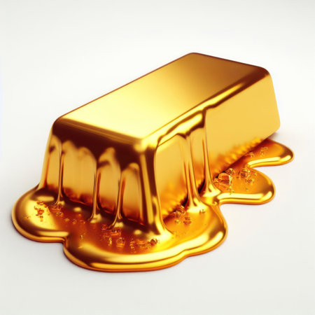 Melting gold bars isolated on white background and copy spaceの素材