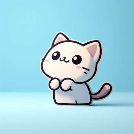 Cute little kitten looking upwards against a blue background and space for text.の素材