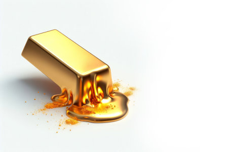 Melting gold bars isolated on white background and copy spaceの素材