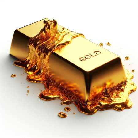 Melting gold bars isolated on white background and copy spaceの素材