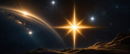 Golden stars shine in the night backgroundの素材