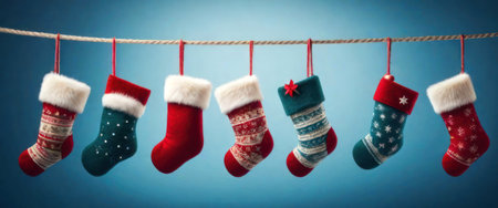Christmas stockings hanging waiting for special giftsの素材