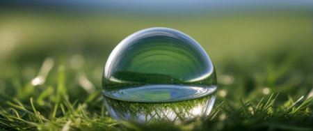Clear crystal ball on the green fieldの素材