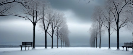 Snow-covered winter road sceneryの素材