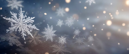 Beautiful snowflakes in winter with falling snowの素材