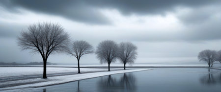 Snow-covered winter road sceneryの素材