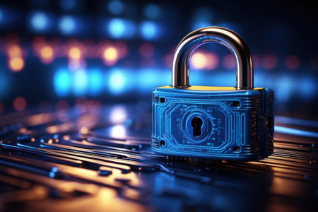 Electronic keys on complex computer circuit board, cyber security conceptの素材