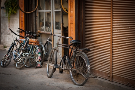 Old bikes in the old city of Damascusの写真素材