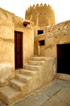 Rebuilt historic Fort Zubarah  Al Zubara  in North East of the deserts of Qatar on the edge of the Persian gulf on a sunny summer dayのeditorial素材