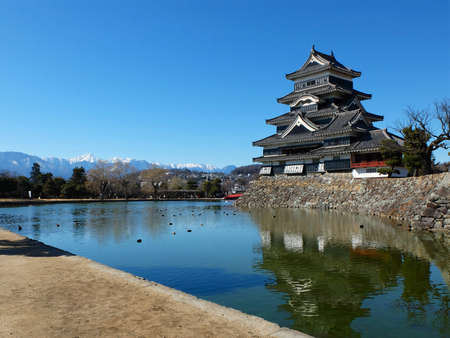 The Matsumoto Castle reflecting in water,Matsumoto,Nagano Perfecture,Japanのeditorial素材