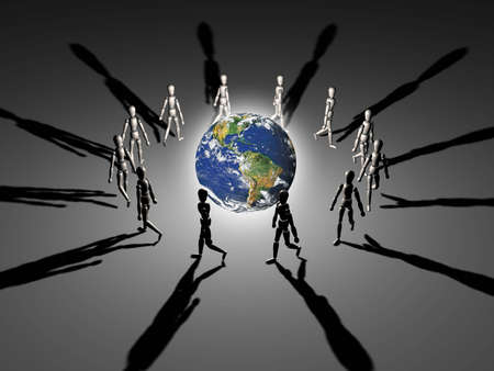 group of people have formed a circle around earth