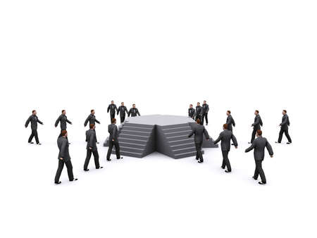 a group of businessman is walking towards stairsの写真素材