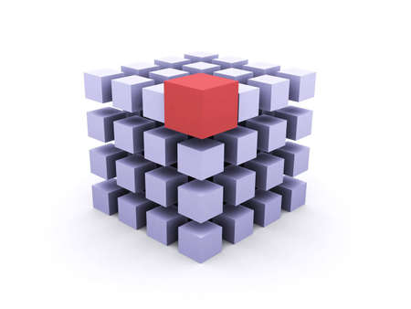 cubes in a formation with one of them being red