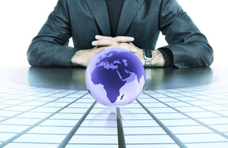 businessman hands resting on top of his deskの写真素材